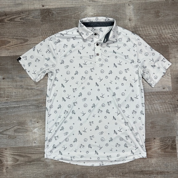 Swannies Chubbs Polo All Over Print Fog Navy Lightweight Stretch Men's Size S - Picture 2 of 12